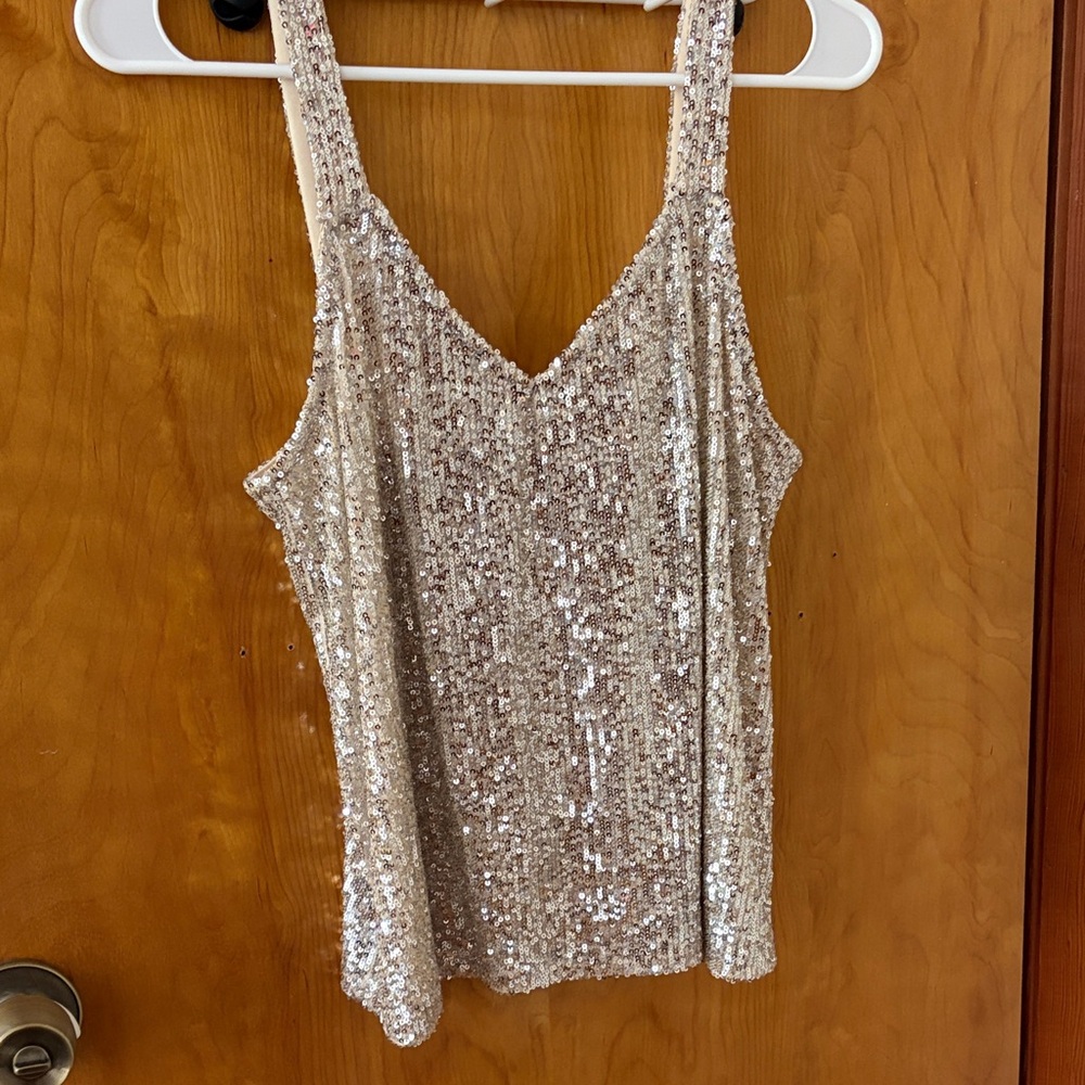 love on a hanger Champagne Sequin V-Neck Sleeveless Tank